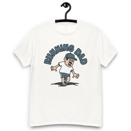 Running Black Hair Light Skin Tone No-Glasses Moustache Dad T-Shirt