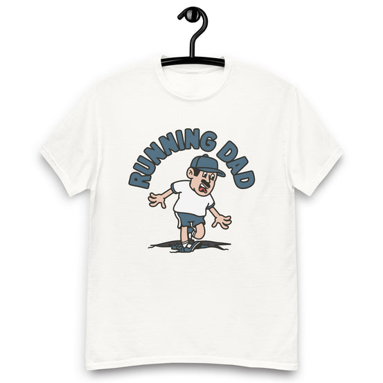 Running Black Hair Light Skin Tone No-Glasses Moustache Dad T-Shirt