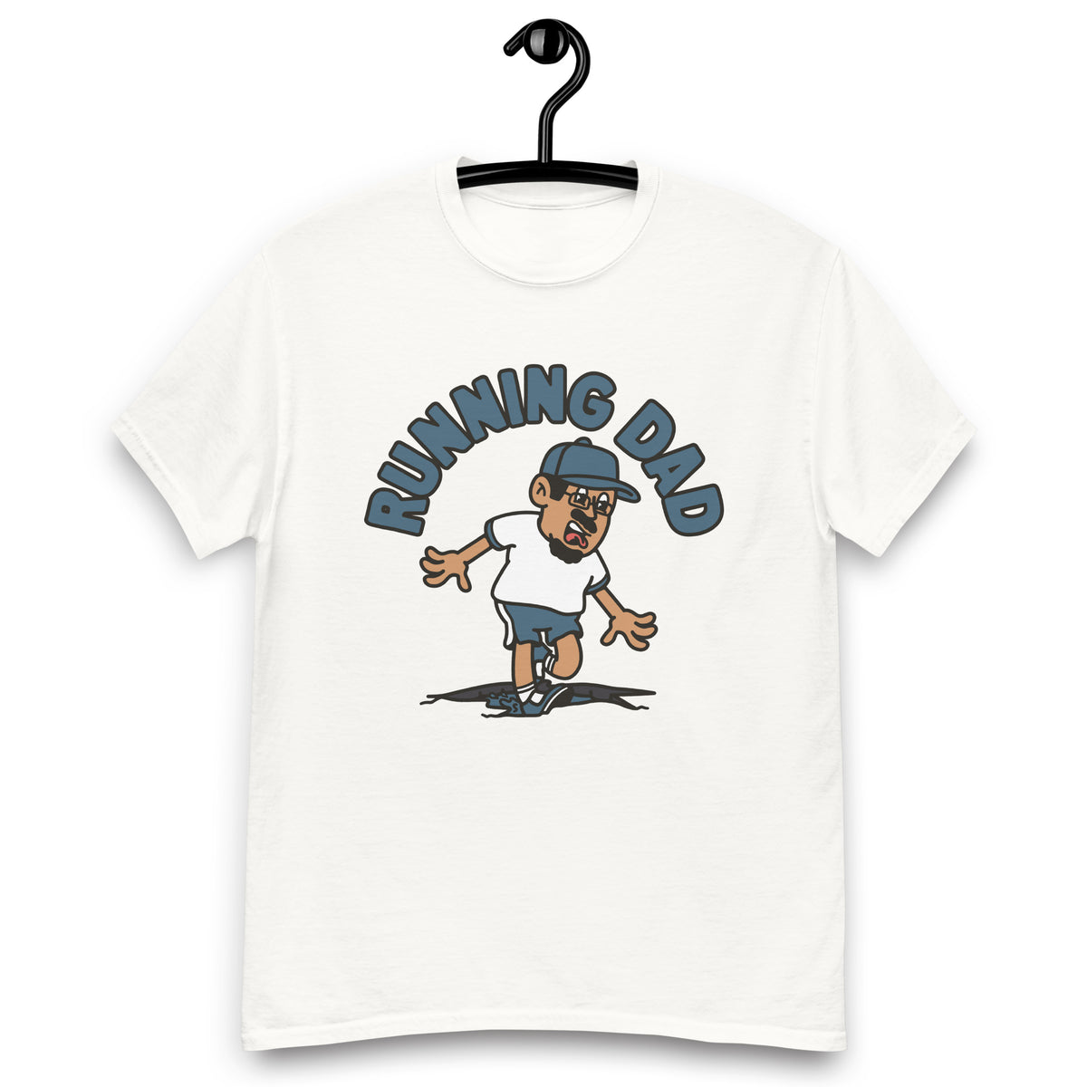 Running Black Hair Tan Skin Tone Glasses Moustache & Chin Beard Dad T-Shirt