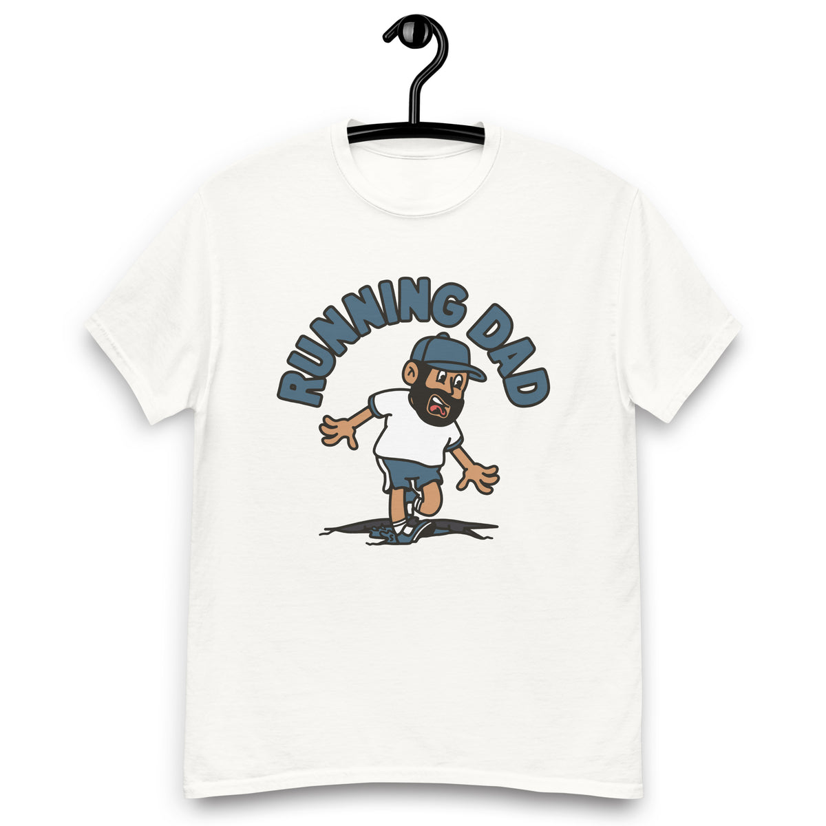 Running Black Hair Tan Skin Tone No-Glasses Beard Dad T-Shirt