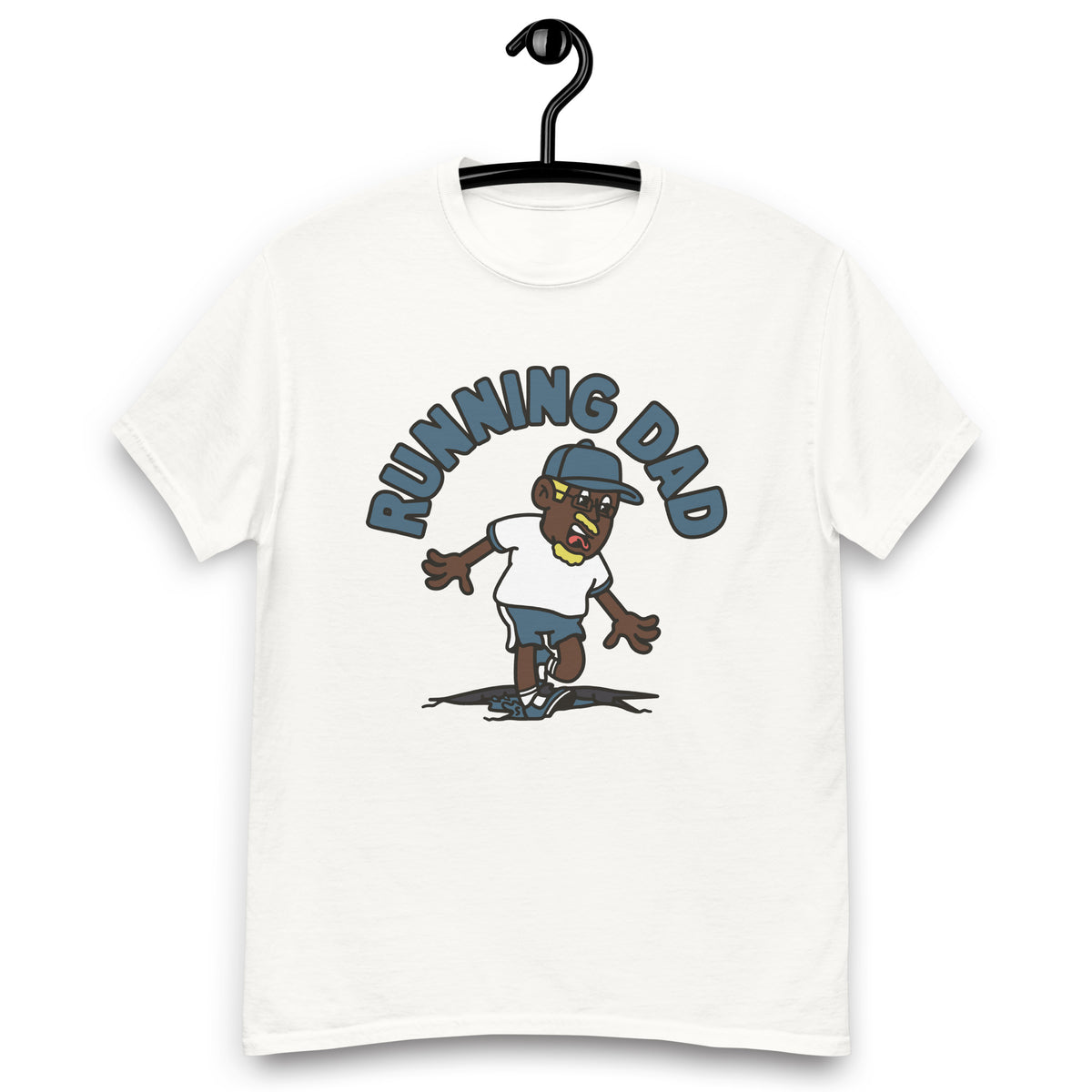 Running Blond Hair Dark Skin Tone Glasses Moustache & Chin Beard Dad T-Shirt