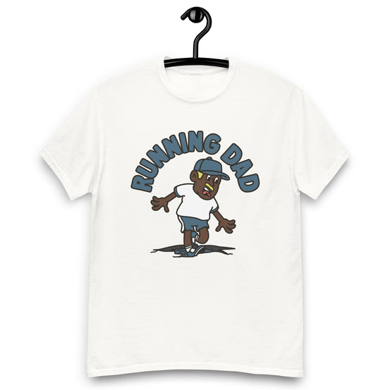 Running Blond Hair Dark Skin Tone No-Glasses Moustache Dad T-Shirt