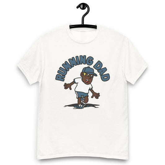 Running Blond Hair Dark Skin Tone No-Glasses Stubble Dad T-Shirt