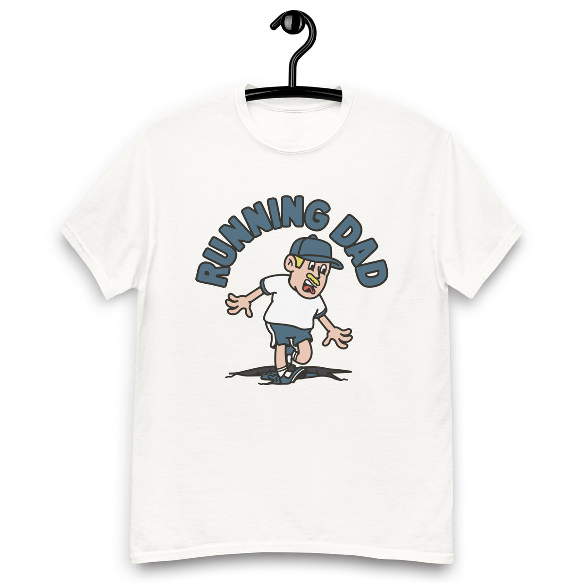 Running Blond Hair Light Skin Tone No-Glasses Moustache Dad T-Shirt