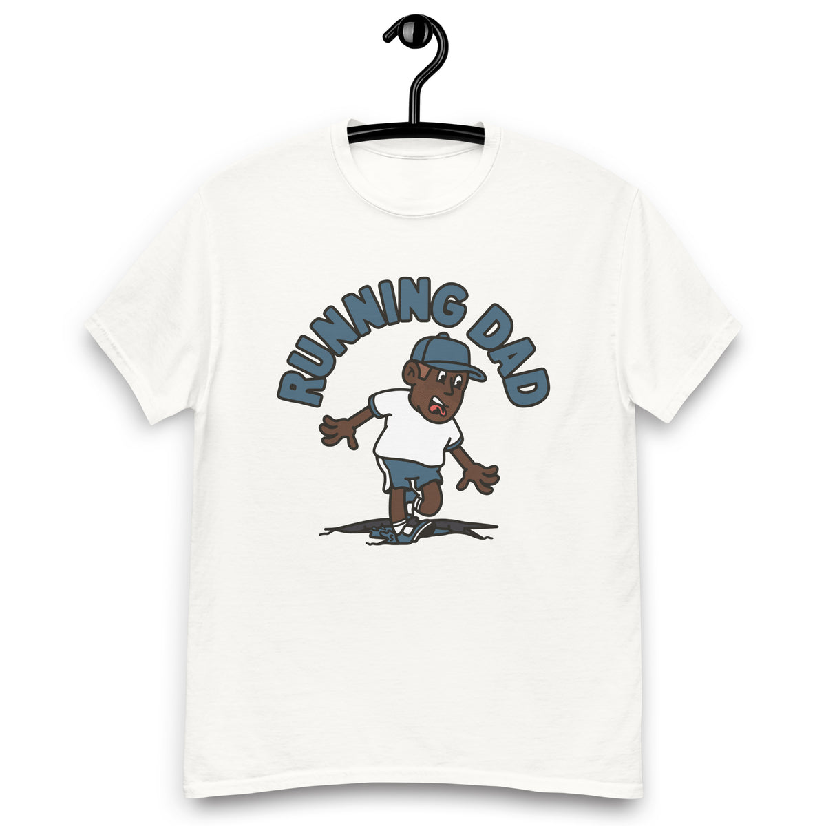 Running Brown Hair Dark Skin Tone No-Glasses Stubble Dad T-Shirt