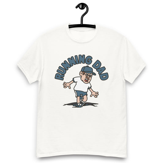 Running Brown Hair Light Skin Tone Glasses Moustache Dad T-Shirt