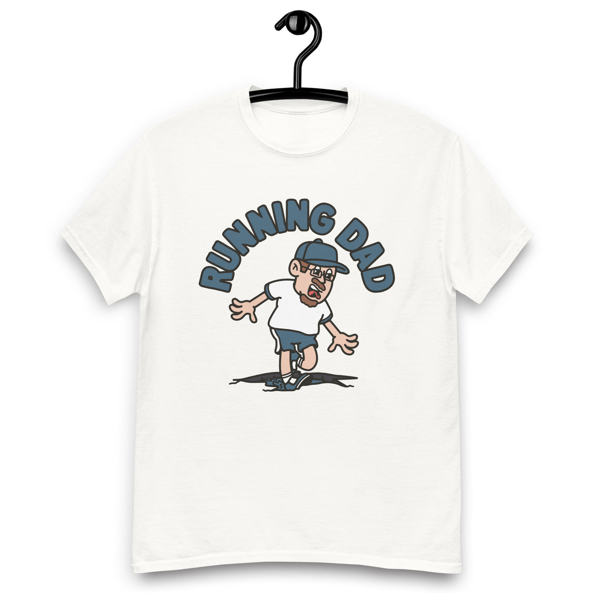 Running Brown Hair Light Skin Tone Glasses Moustache & Chin Beard Dad T-Shirt