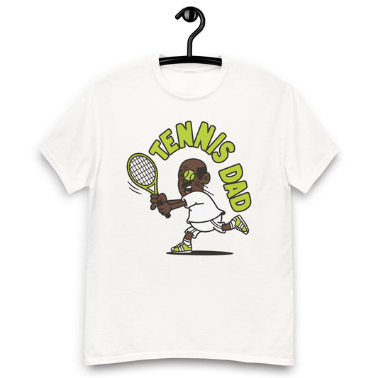 Tennis Black Hair Dark Skin Tone Glasses Bald Moustache Dad T-Shirt