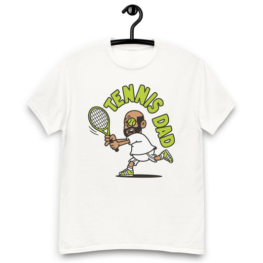 Tennis Black Hair Tan Skin Tone Glasses Bald Beard Dad T-Shirt