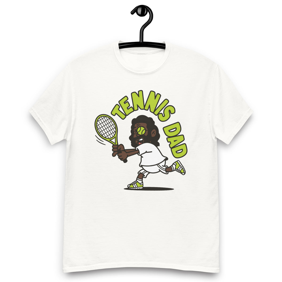 Tennis Black Hair Dark Skin Tone Glasses Long Beard Dad T-Shirt