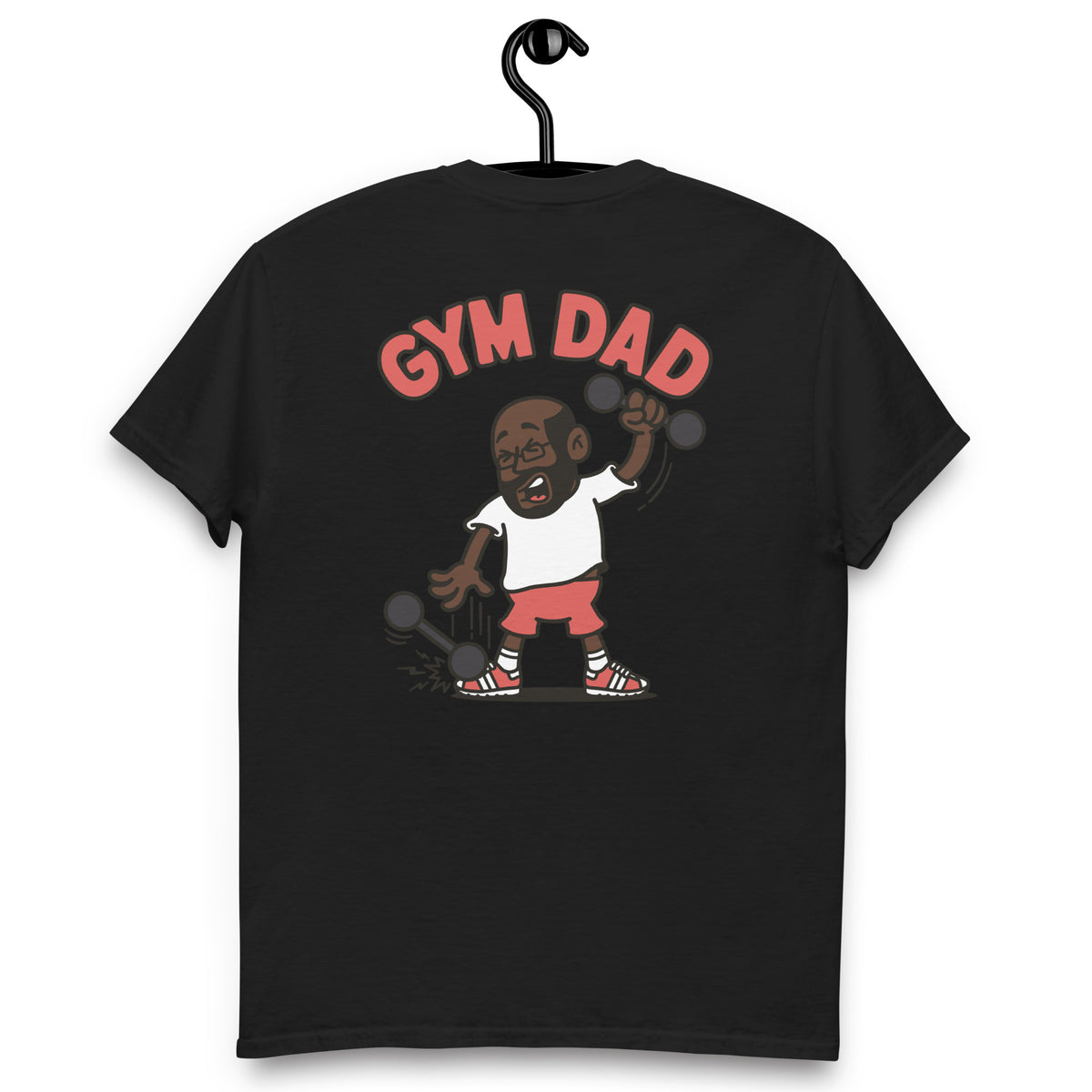 Gym Black Hair Dark Skin Tone Glasses Bald Beard Dad T-Shirt
