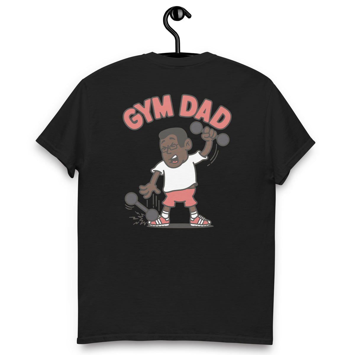 Gym Black Hair Dark Skin Tone Glasses Short Stubble Dad T-Shirt