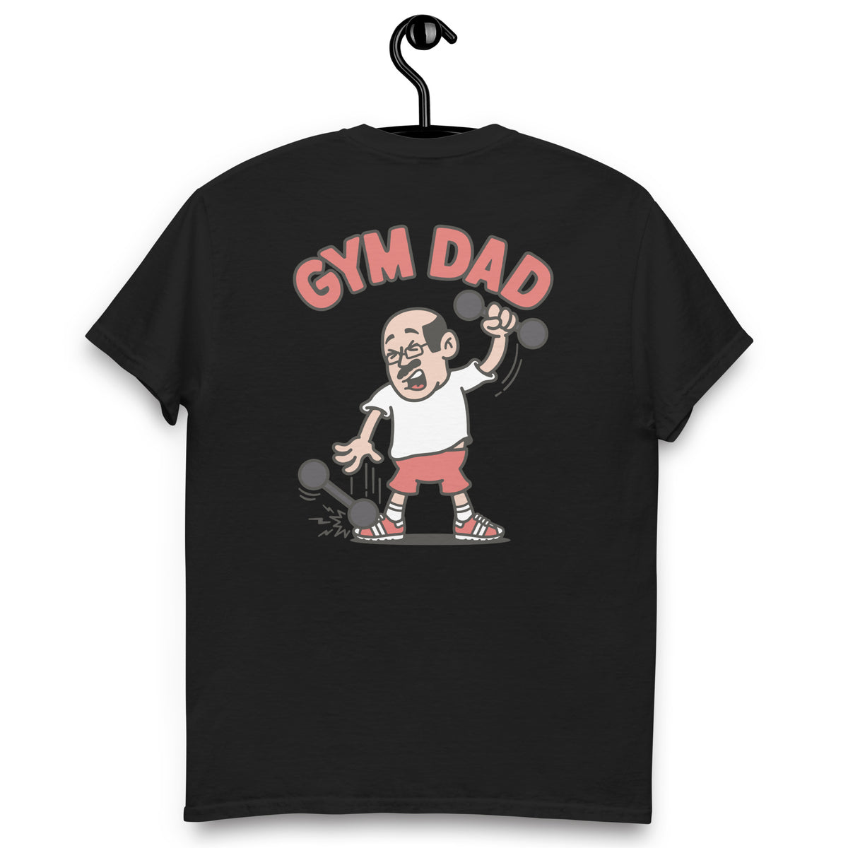 Gym Black Hair Light Skin Tone Glasses Bald Moustache Dad T-Shirt
