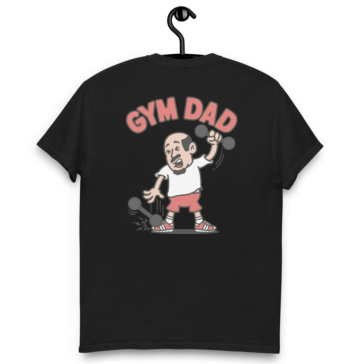Gym Black Hair Light Skin Tone No-Glasses Bald Moustache & Chin Beard Dad T-Shirt