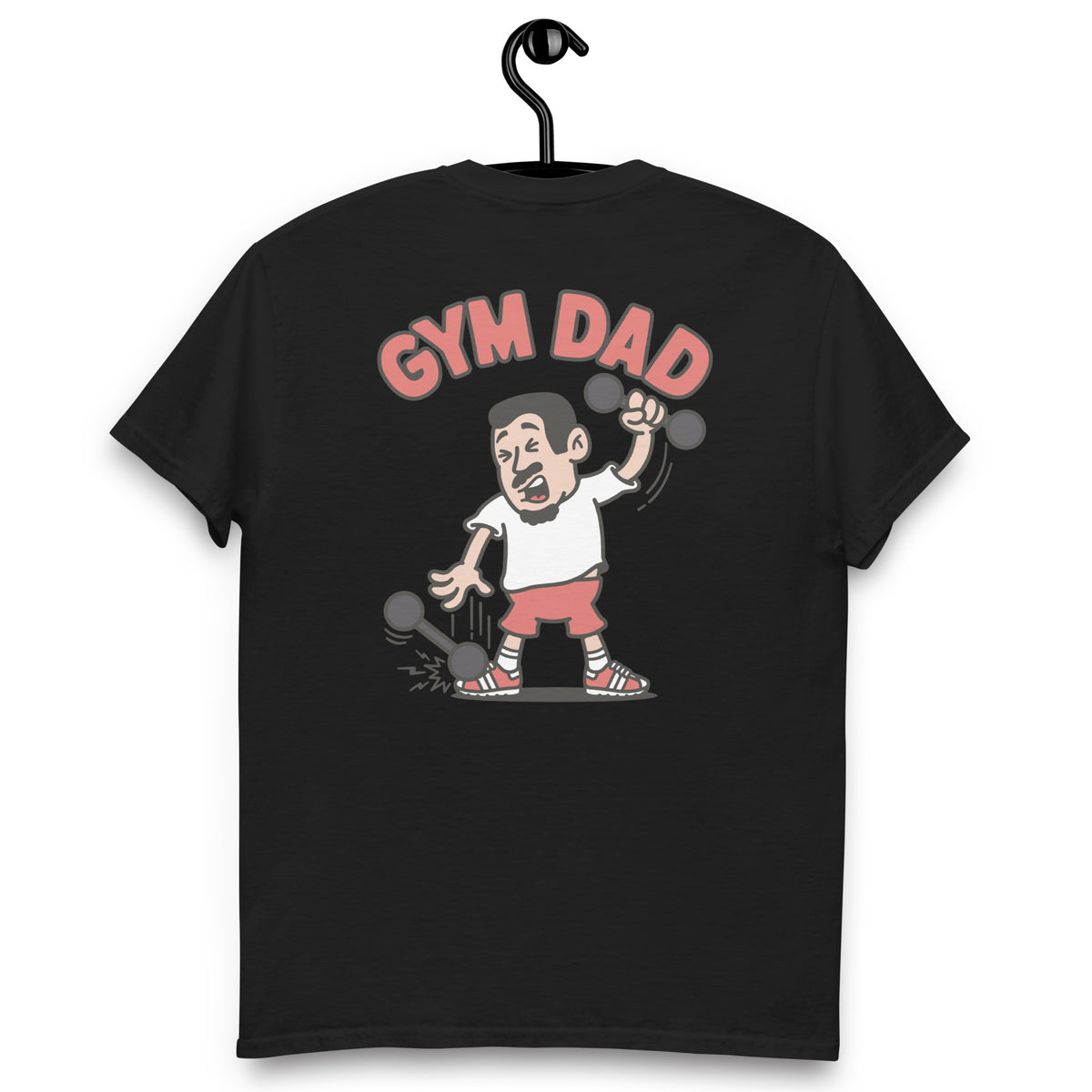 Gym Black Hair Light Skin Tone No-Glasses Short Moustache & Chin Beard Dad T-Shirt