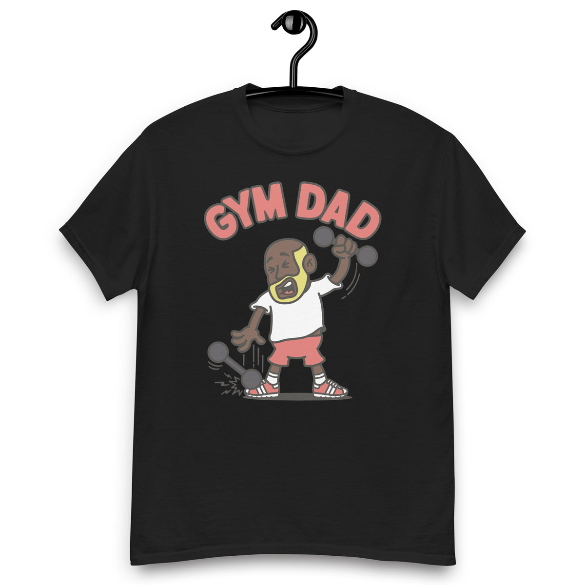 Gym Blond Hair Dark Skin Tone No-Glasses Bald Beard Dad T-Shirt