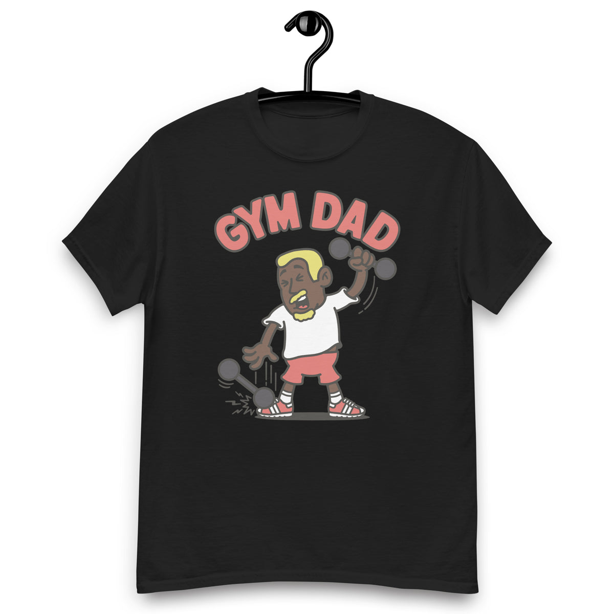 Gym Blond Hair Dark Skin Tone No-Glasses Short Moustache & Chin Beard Dad T-Shirt