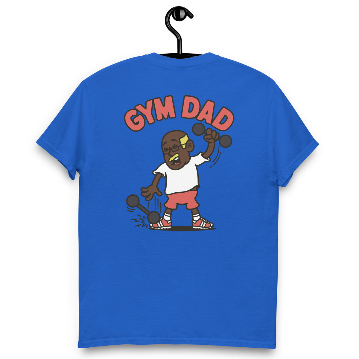 Gym Blond Hair Dark Skin Tone Glasses Bald Moustache Dad T-Shirt