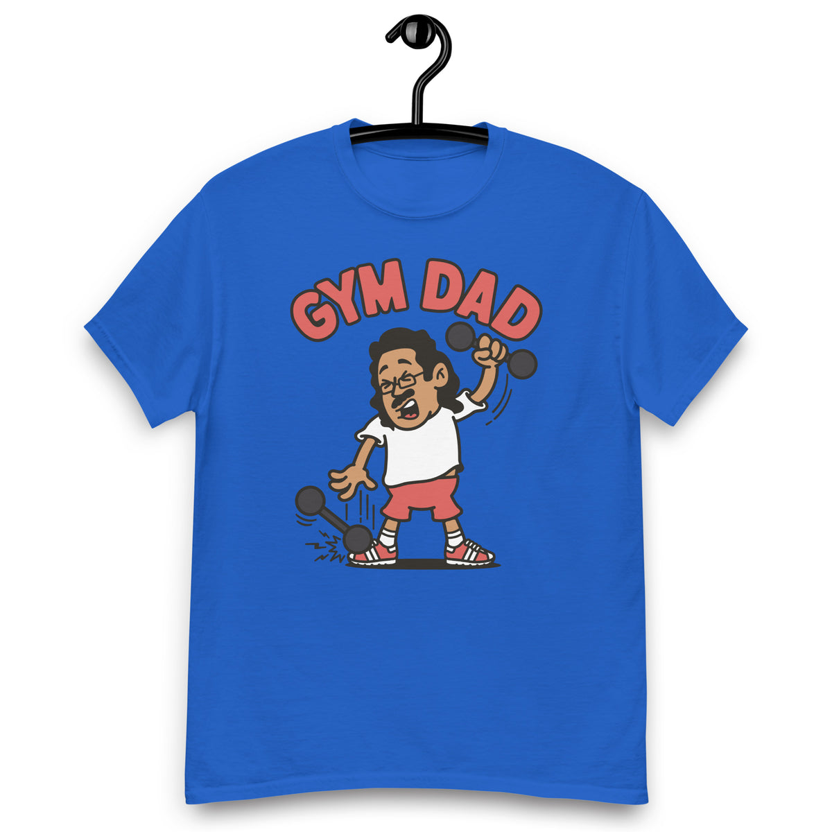 Gym Black Hair Tan Skin Tone Glasses Long Moustache Dad T-Shirt