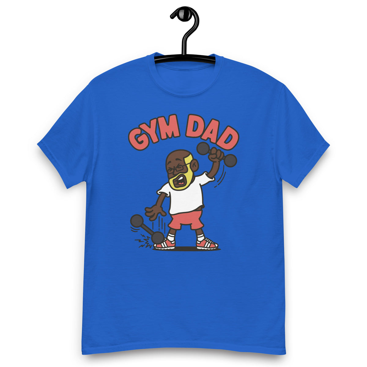 Gym Blond Hair Dark Skin Tone Glasses Bald Beard Dad T-Shirt