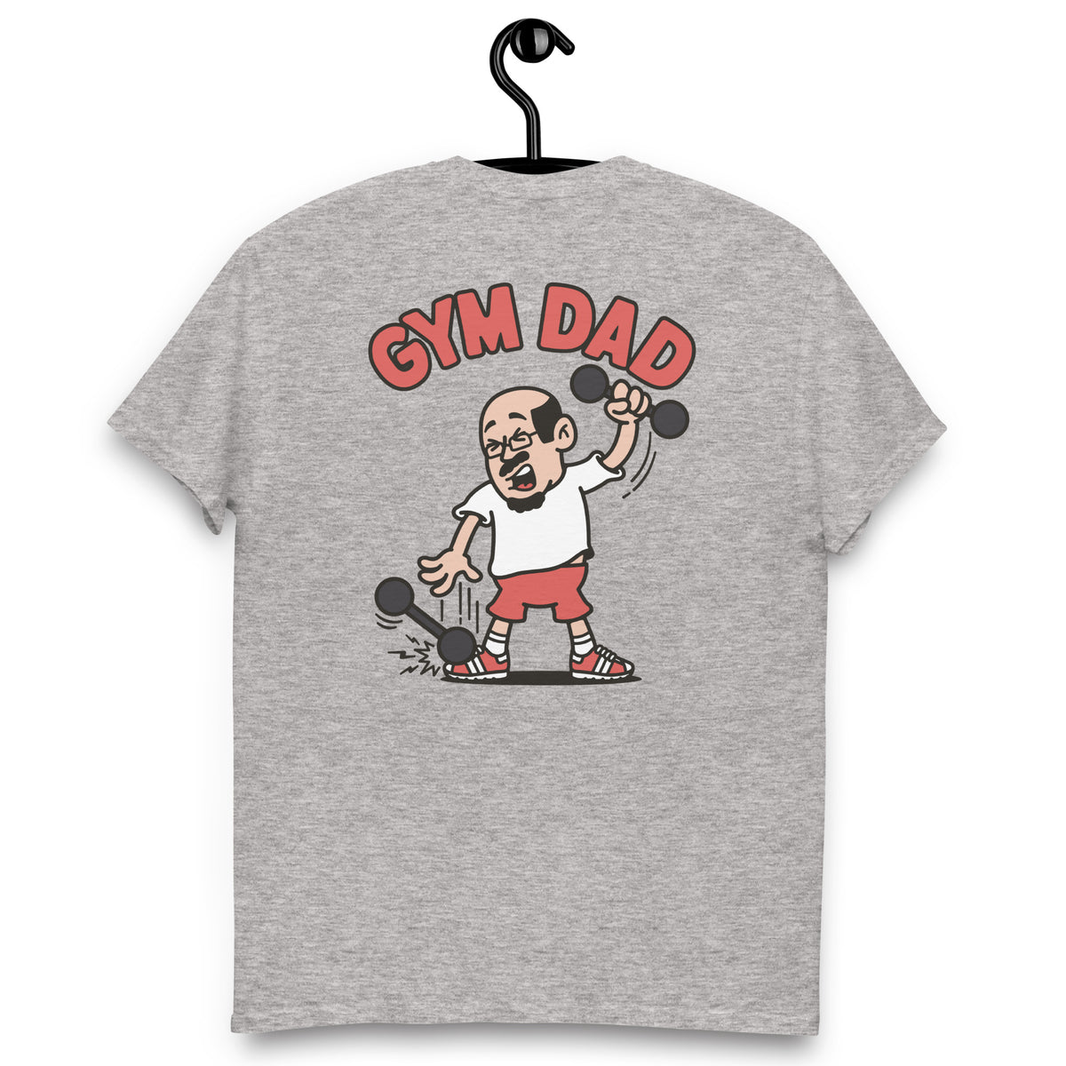 Gym Black Hair Light Skin Tone Glasses Bald Moustache & Chin Beard Dad T-Shirt