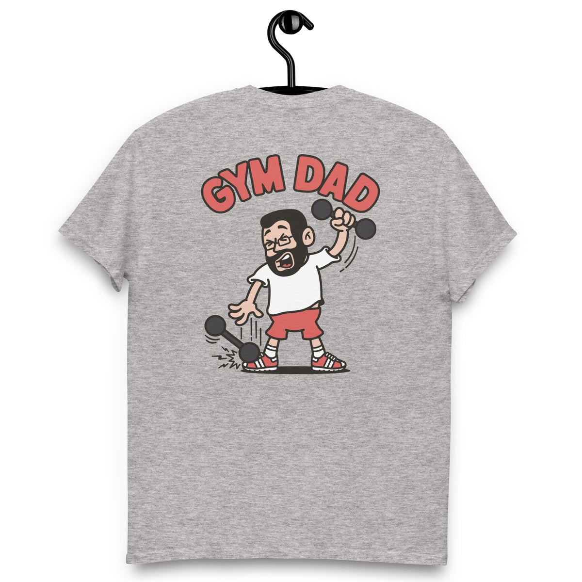 Gym Black Hair Light Skin Tone Glasses Short Beard Dad T-Shirt