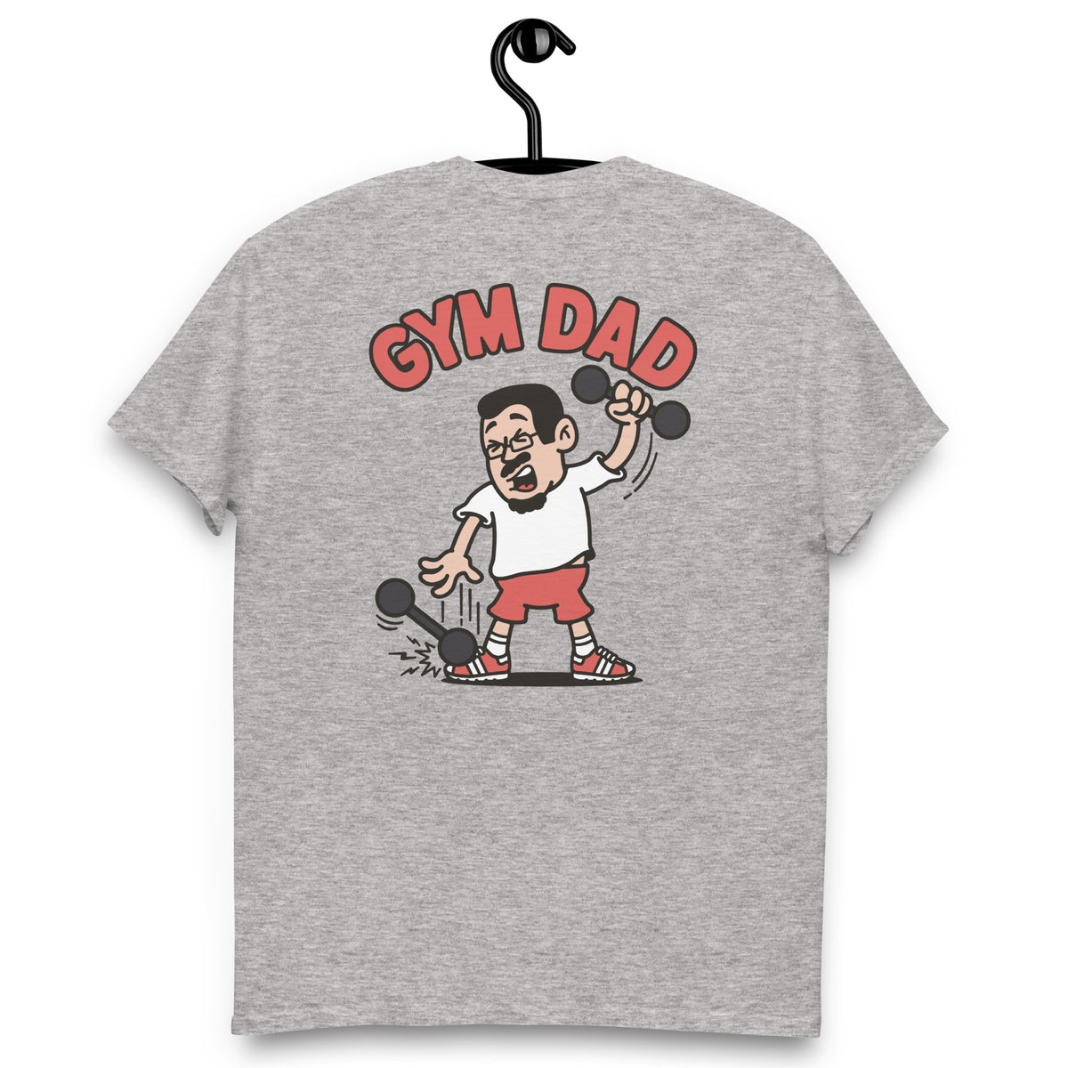 Gym Black Hair Light Skin Tone Glasses Short Moustache & Chin Beard Dad T-Shirt
