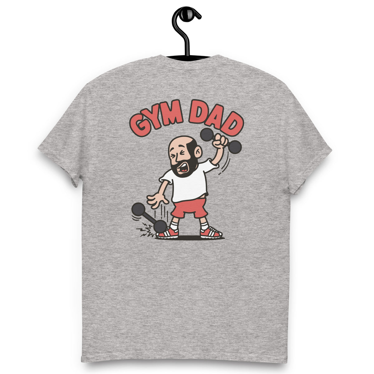 Gym Black Hair Light Skin Tone No-Glasses Bald Beard Dad T-Shirt