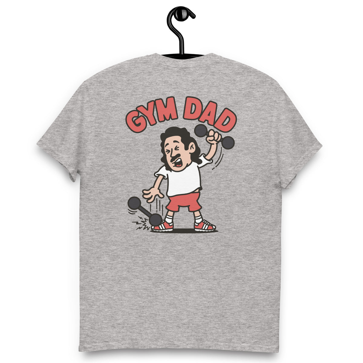 Gym Black Hair Light Skin Tone No-Glasses Long Moustache Dad T-Shirt