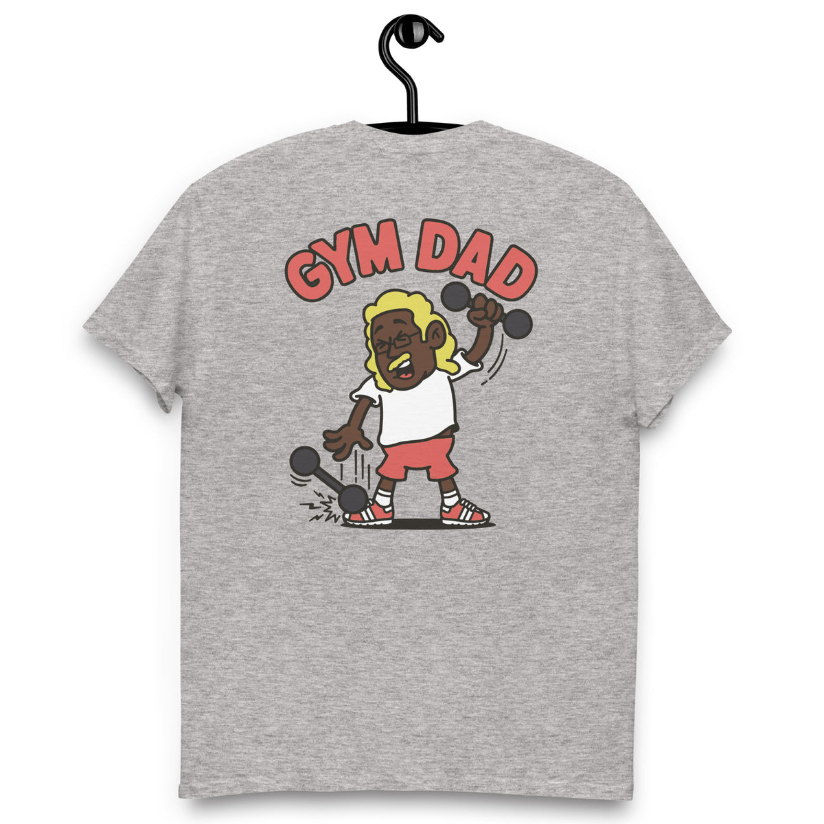 Gym Blond Hair Dark Skin Tone Glasses Long Moustache Dad T-Shirt