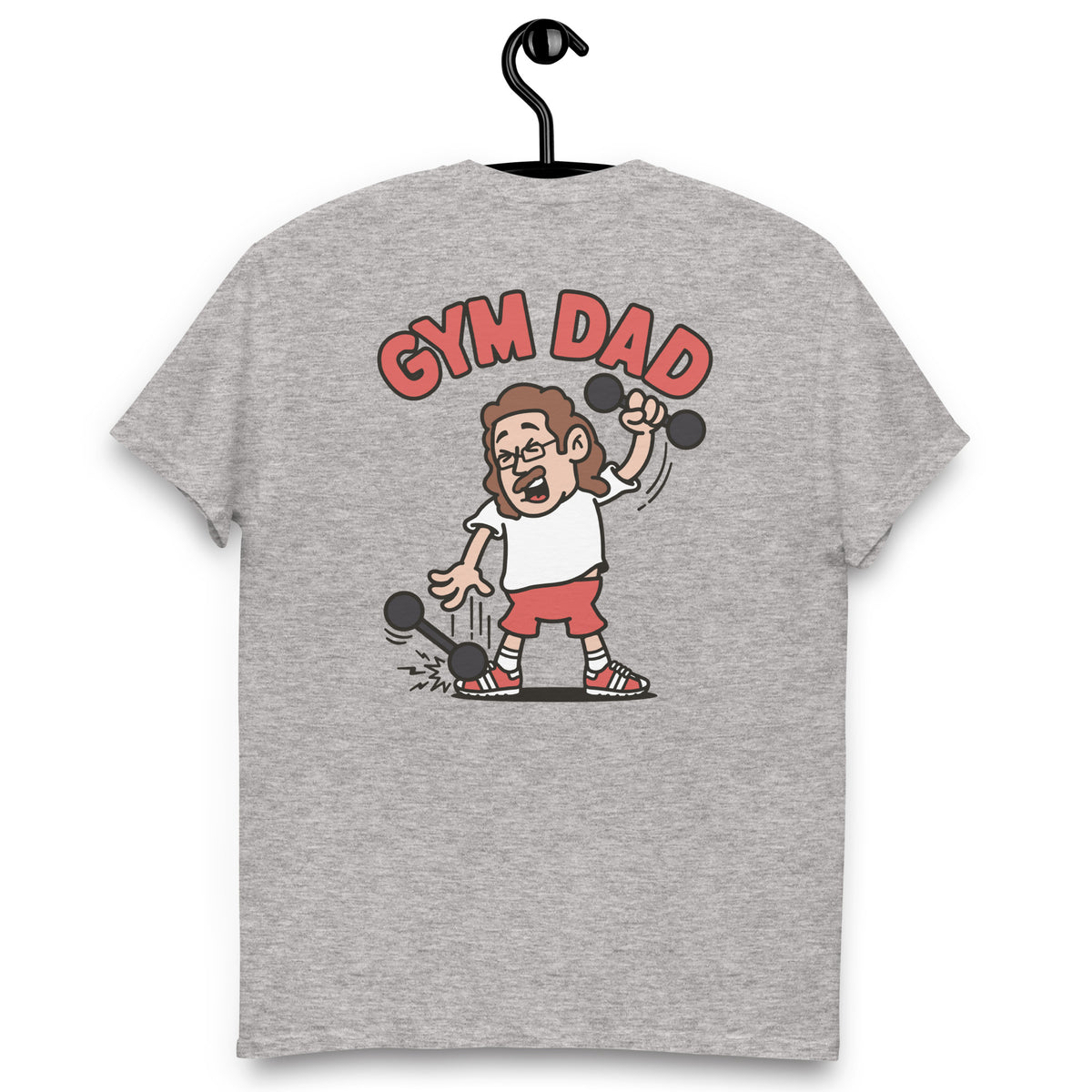 Gym Brown Hair Light Skin Tone Glasses Long Moustache Dad T-Shirt