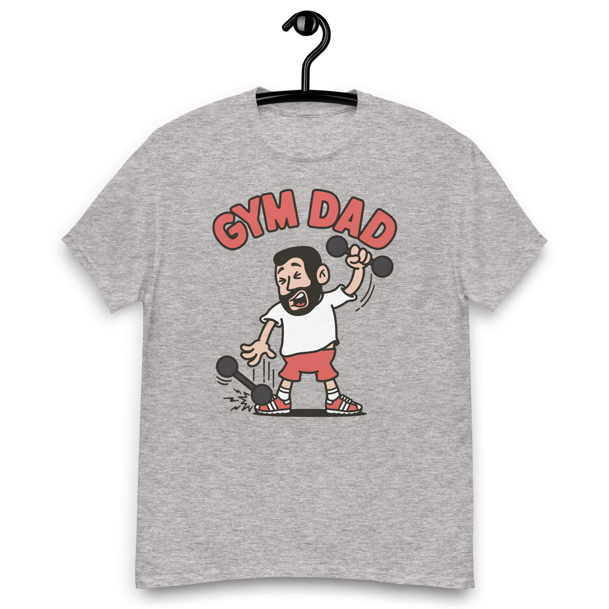 Gym Black Hair Light Skin Tone No-Glasses Short Beard Dad T-Shirt