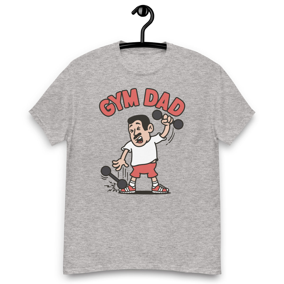 Gym Black Hair Light Skin Tone No-Glasses Short Moustache Dad T-Shirt