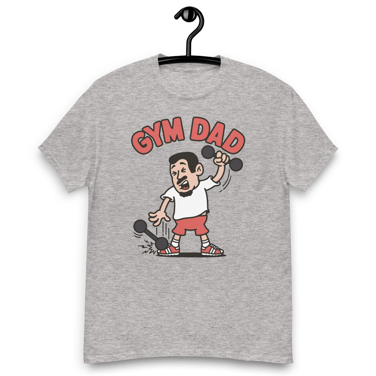 Gym Black Hair Light Skin Tone No-Glasses Short Moustache & Chin Beard Dad T-Shirt