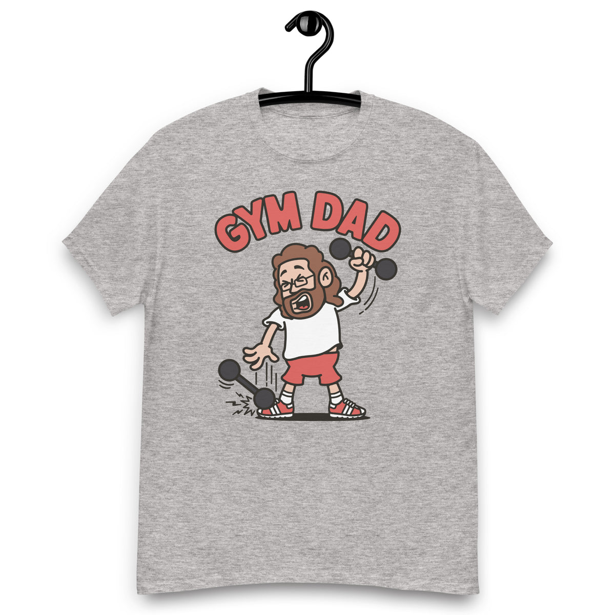 Gym Brown Hair Light Skin Tone Glasses Long Beard Dad T-Shirt