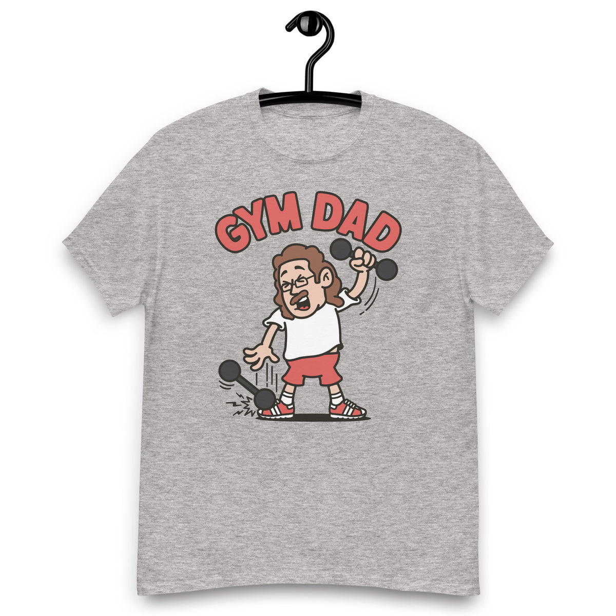 Gym Brown Hair Light Skin Tone Glasses Long Moustache Dad T-Shirt