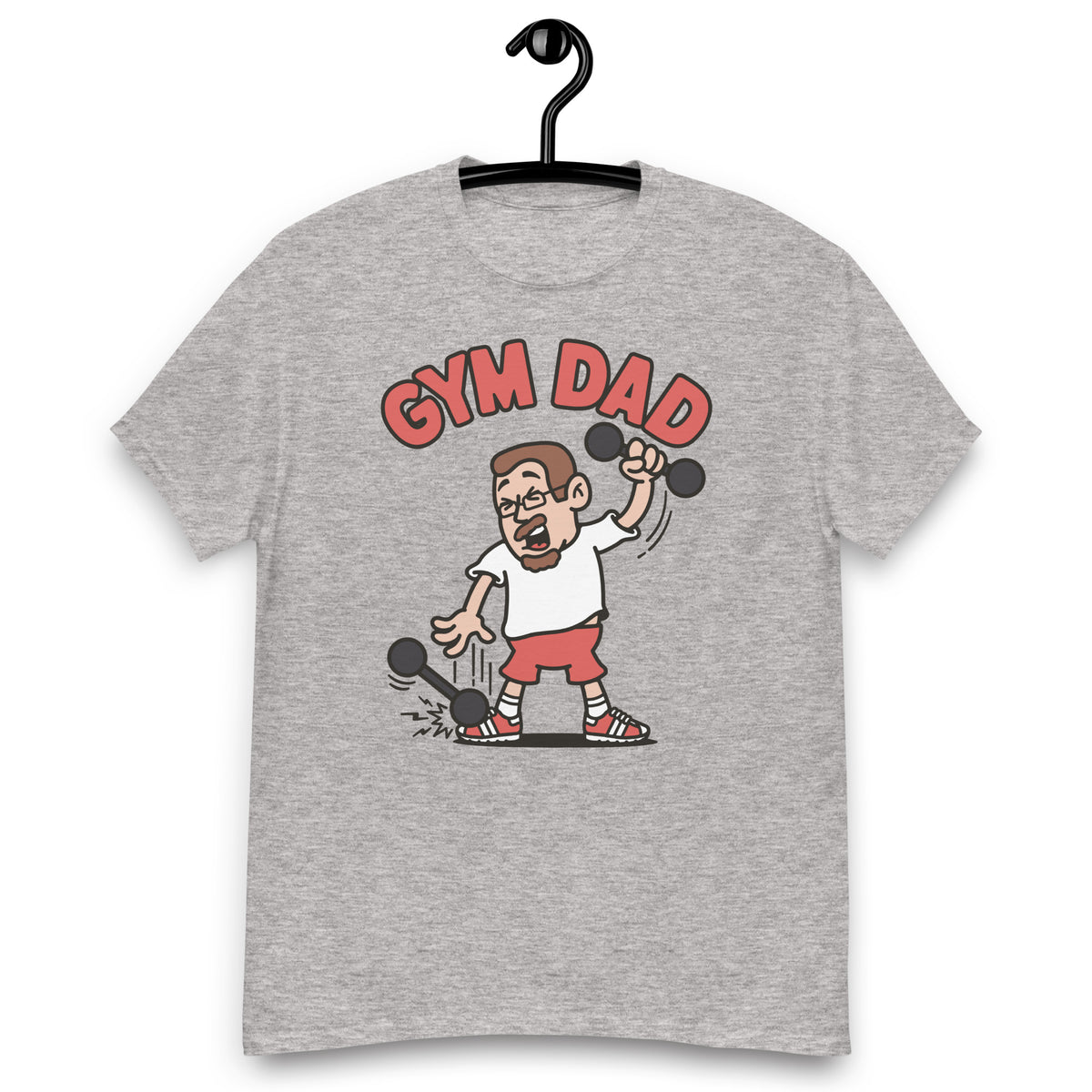 Gym Brown Hair Light Skin Tone Glasses Short Moustache & Chin Beard Dad T-Shirt