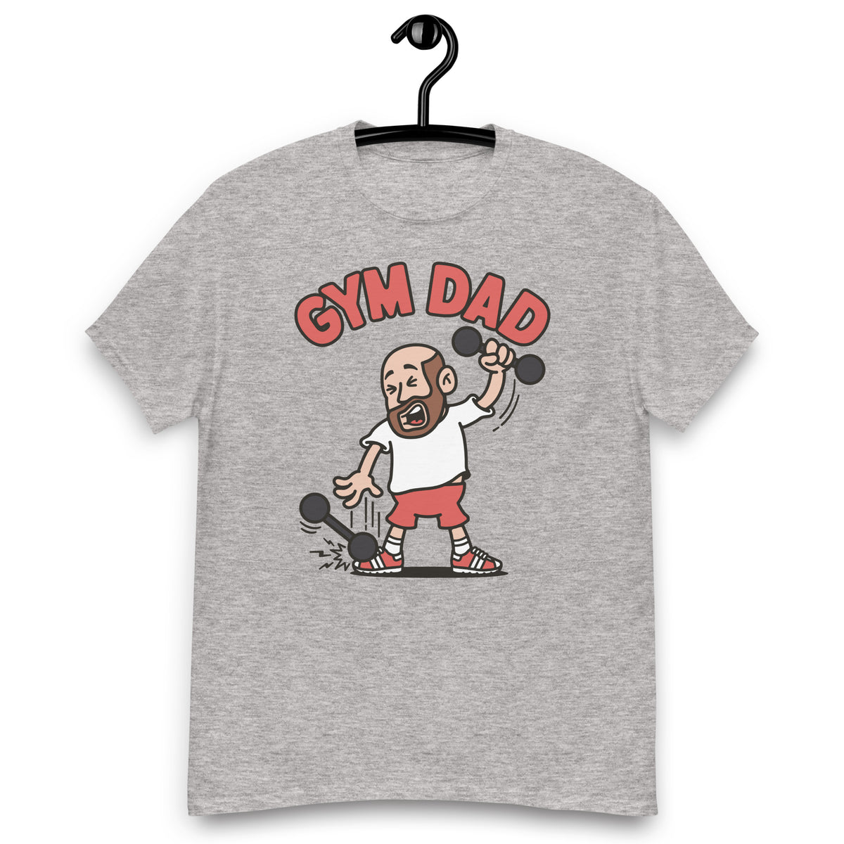 Gym Brown Hair Light Skin Tone No-Glasses Bald Beard Dad T-Shirt