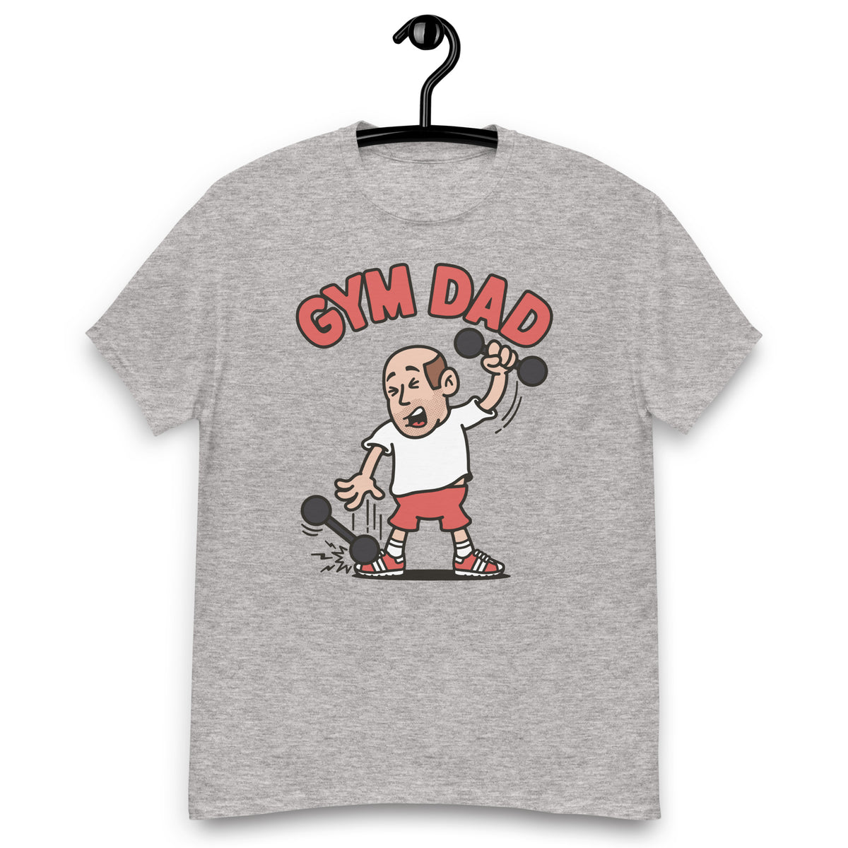 Gym Brown Hair Light Skin Tone No-Glasses Bald Stubble Dad T-Shirt