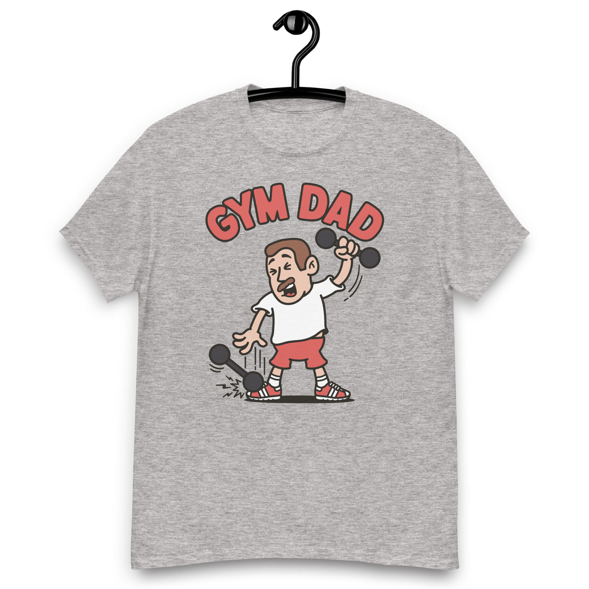 Gym Brown Hair Light Skin Tone No-Glasses Short Moustache Dad T-Shirt