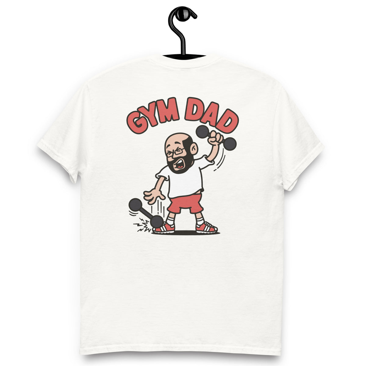 Gym Black Hair Light Skin Tone Glasses Bald Beard Dad T-Shirt