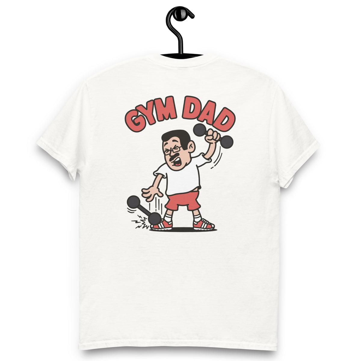 Gym Black Hair Light Skin Tone Glasses Short Moustache Dad T-Shirt