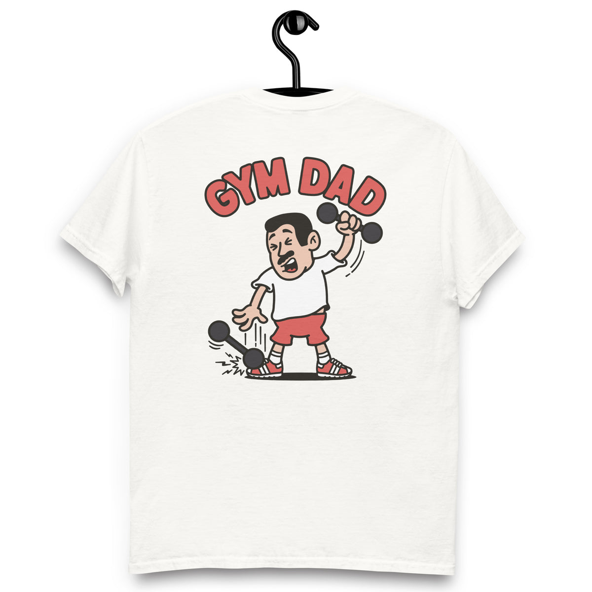 Gym Black Hair Light Skin Tone No-Glasses Short Moustache Dad T-Shirt