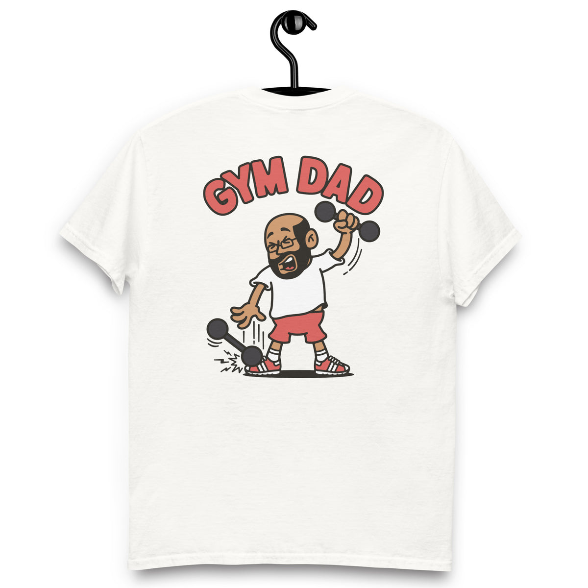 Gym Black Hair Tan Skin Tone Glasses Bald Beard Dad T-Shirt