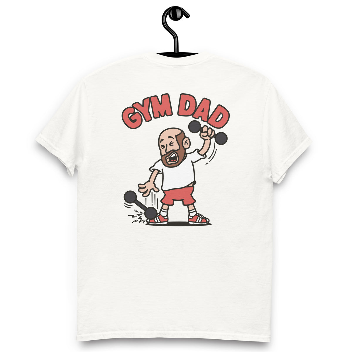 Gym Brown Hair Light Skin Tone No-Glasses Bald Beard Dad T-Shirt