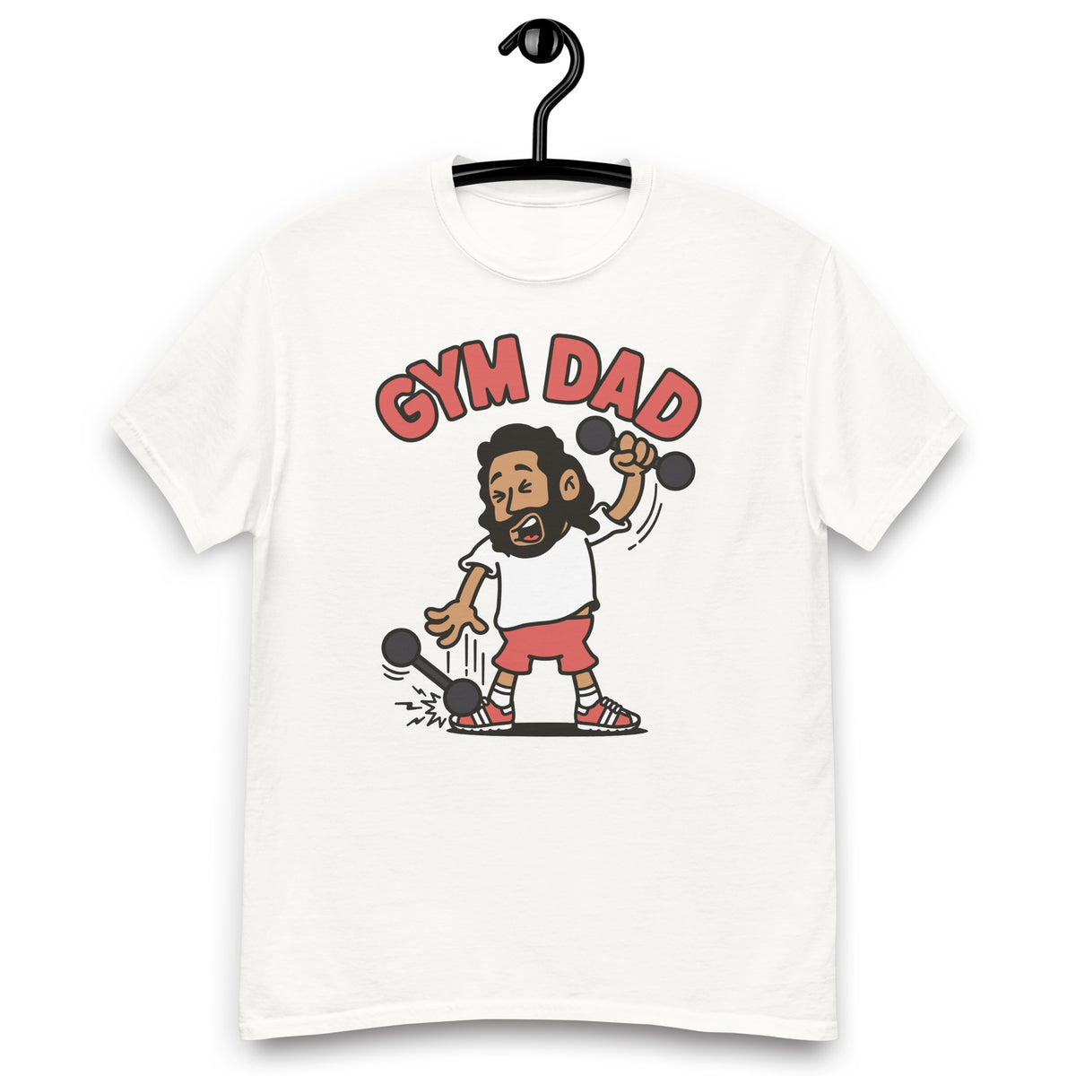 Gym Black Hair Tan Skin Tone No-Glasses Long Beard Dad T-Shirt