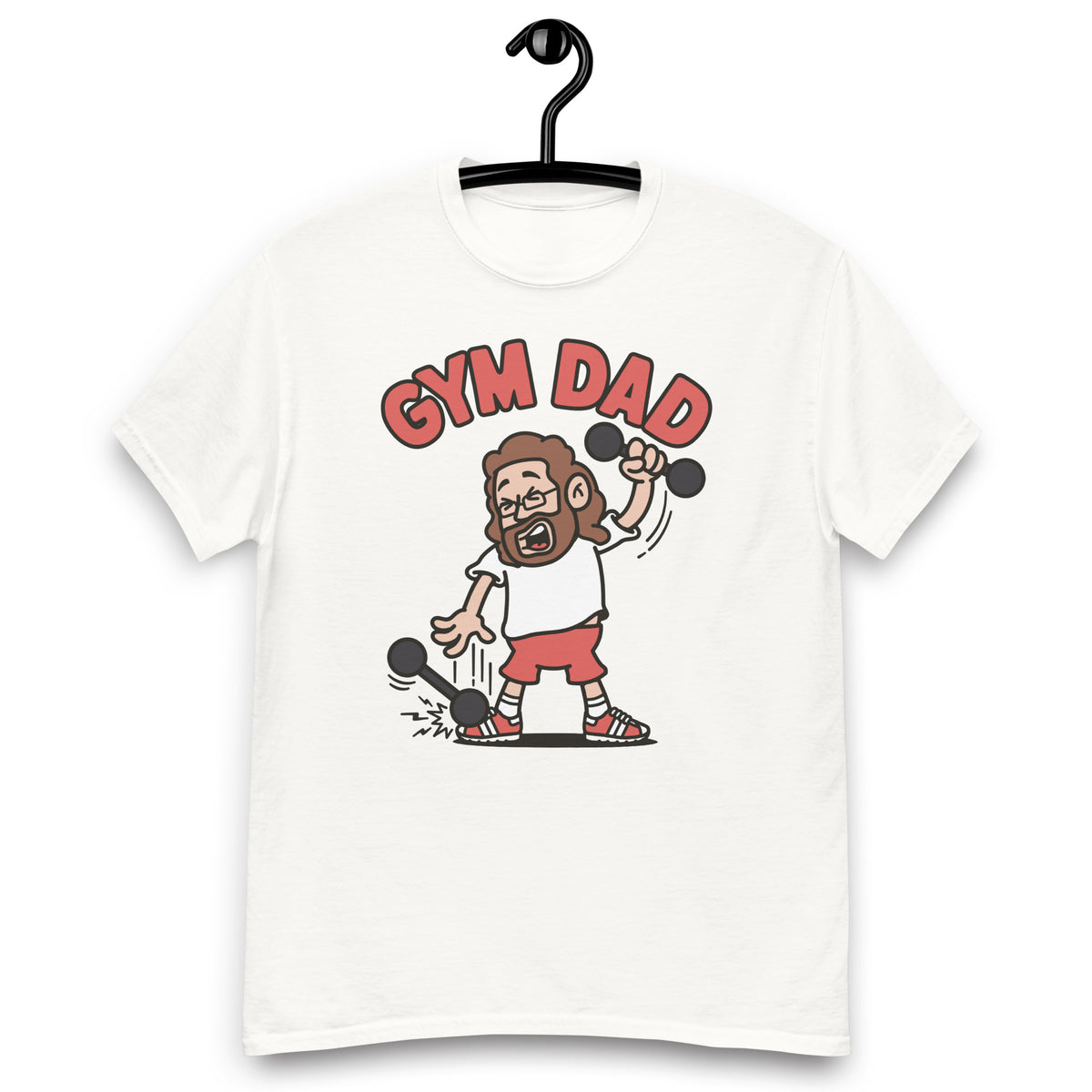 Gym Brown Hair Light Skin Tone Glasses Long Beard Dad T-Shirt