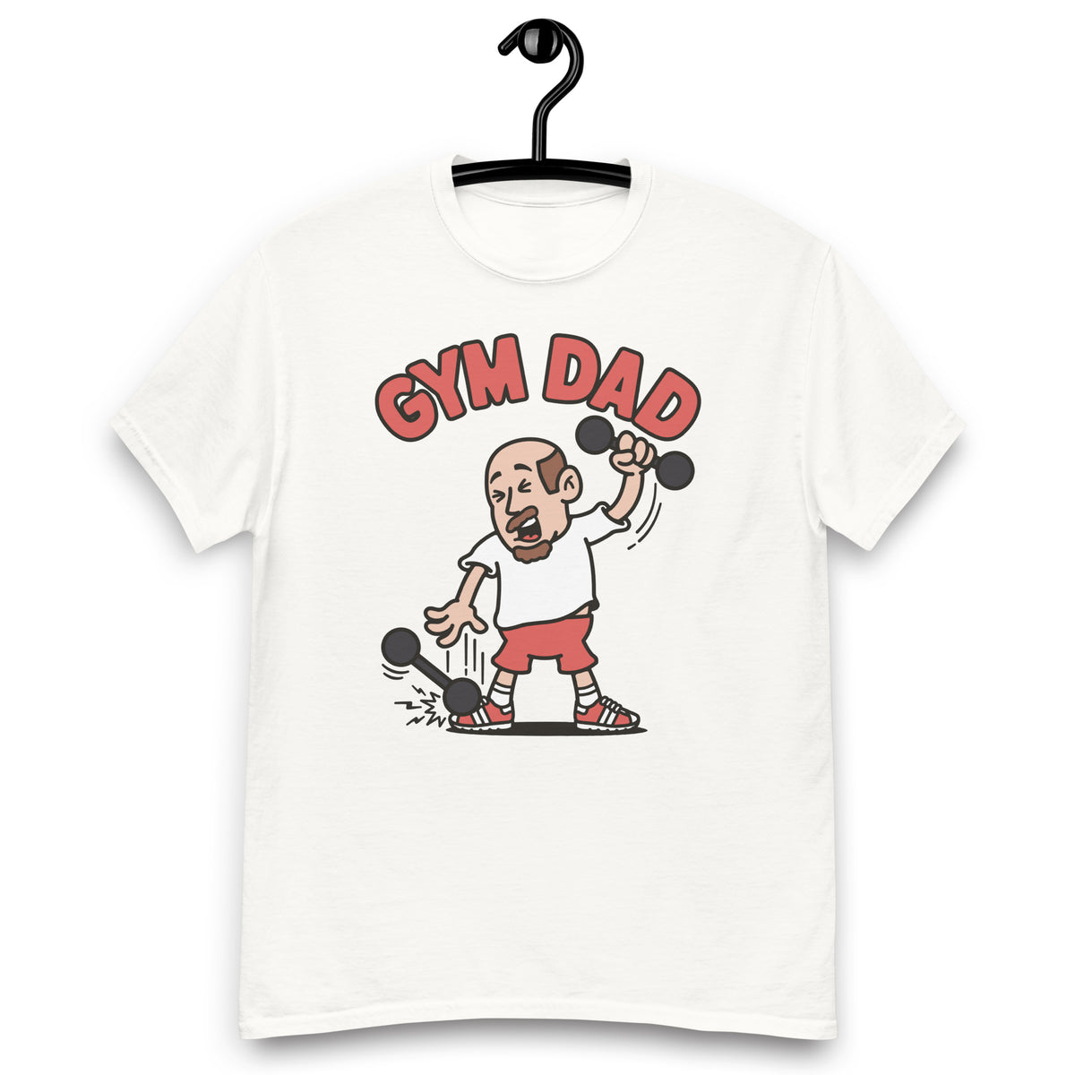 Gym Brown Hair Light Skin Tone No-Glasses Bald Moustache & Chin Beard Dad T-Shirt