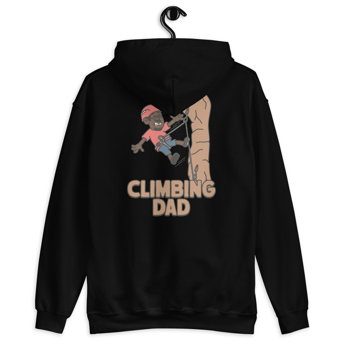 Climbing Black Hair Dark Skin Tone Glasses Moustache & Chin Beard Dad Hoodie
