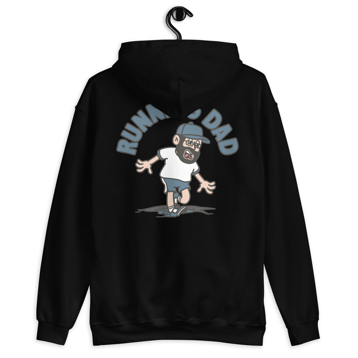Running Black Hair Light Skin Tone Glasses Beard Dad Hoodie